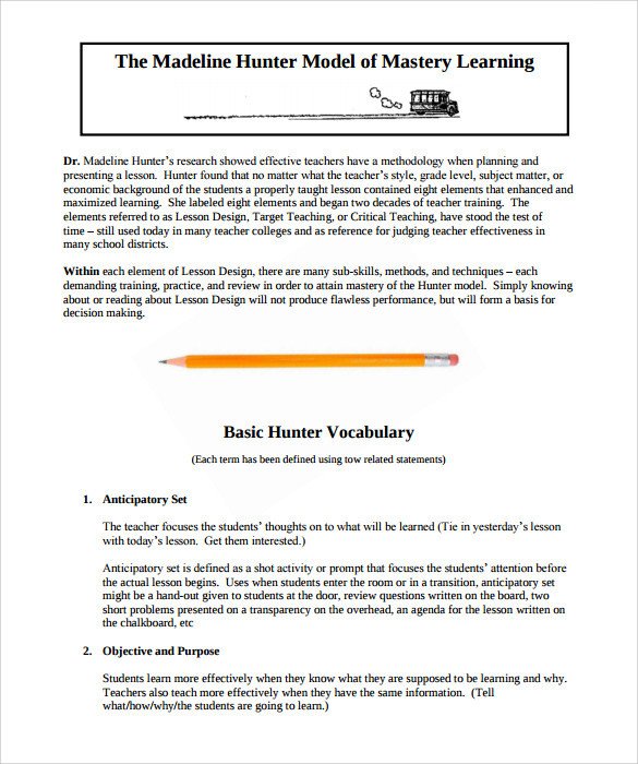 Sample Madeline Hunter Lesson Plan – 11 Documents in PDF
