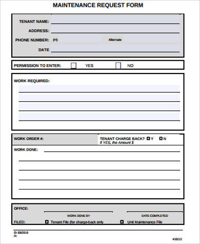 Sample Maintenance Request Form 11 Examples in Word PDF