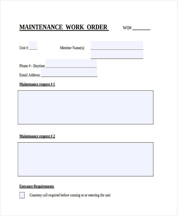 17 Work Order Formats