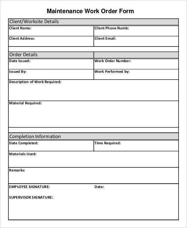9 Job Order Forms Free Sample Example Format Download