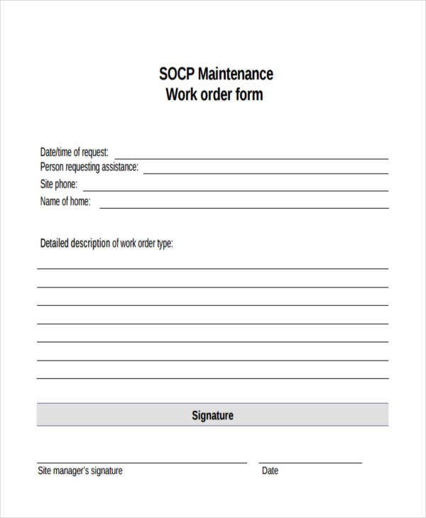 Printable Maintenance Work Order Forms
