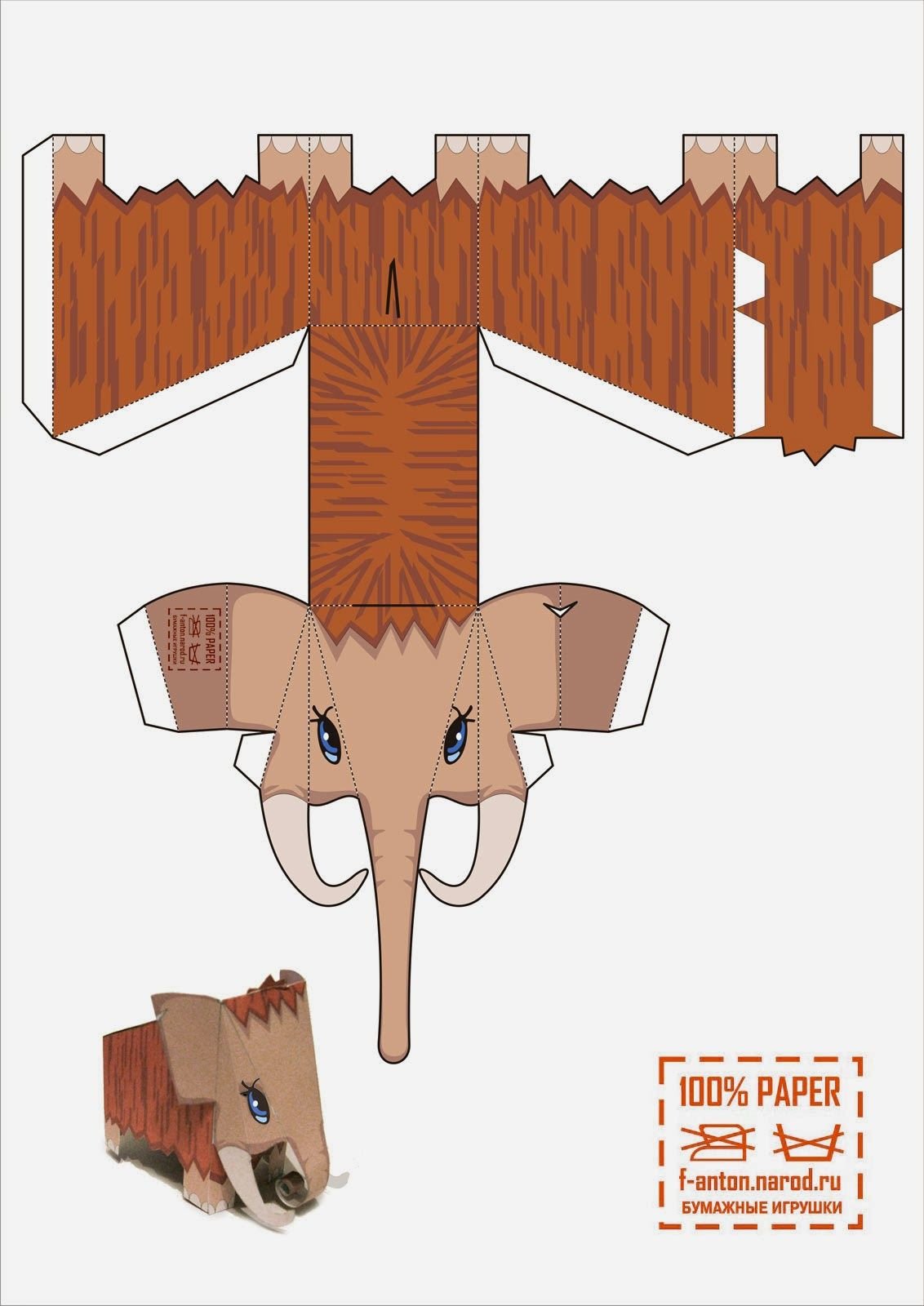 Free Printable 3D Mammoth Paper Toys