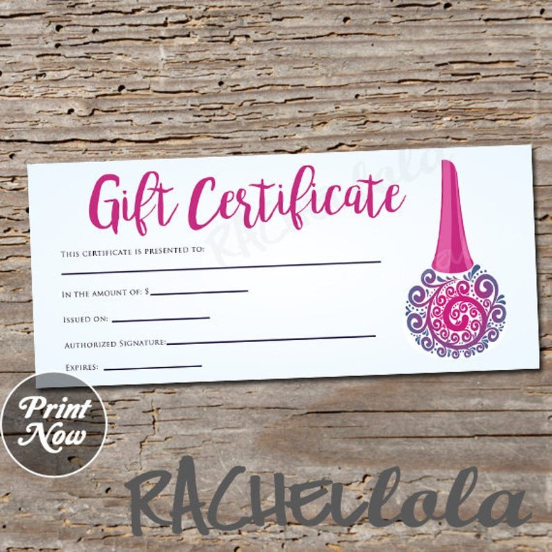 Printable Nail salon Gift Certificate template Manicure
