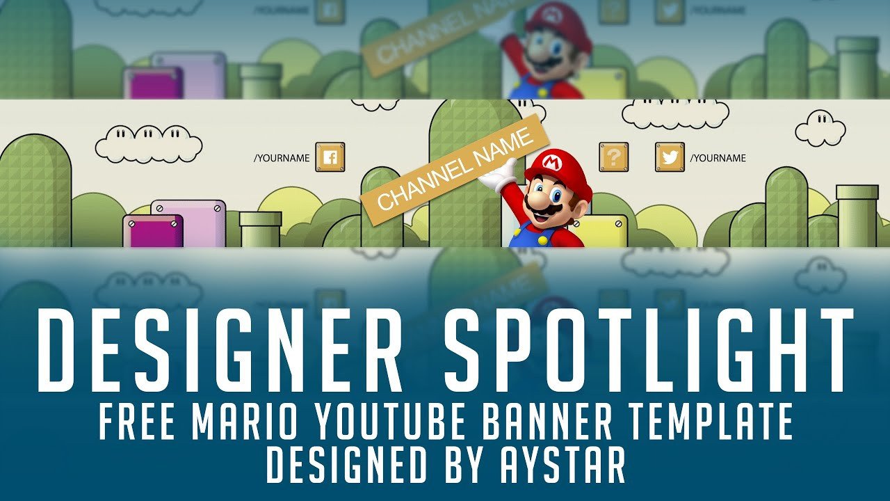 Free Youtube Banner Template Mario Themed 2D PSD Free
