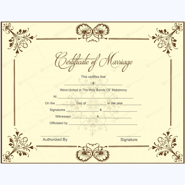 blank marriage certificate template for Microsoft Word
