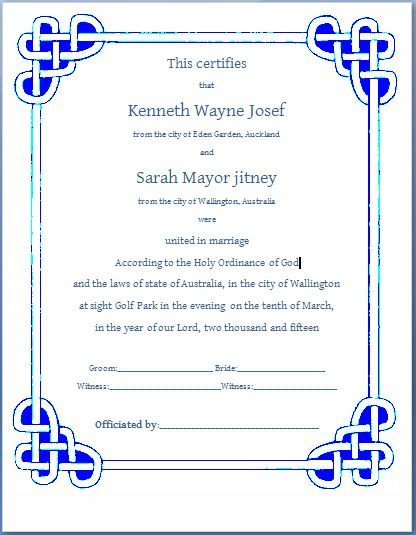 MS Word Formal Marriage Certificate Template