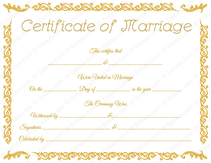 Printable Marriage Certificate Template Dotxes