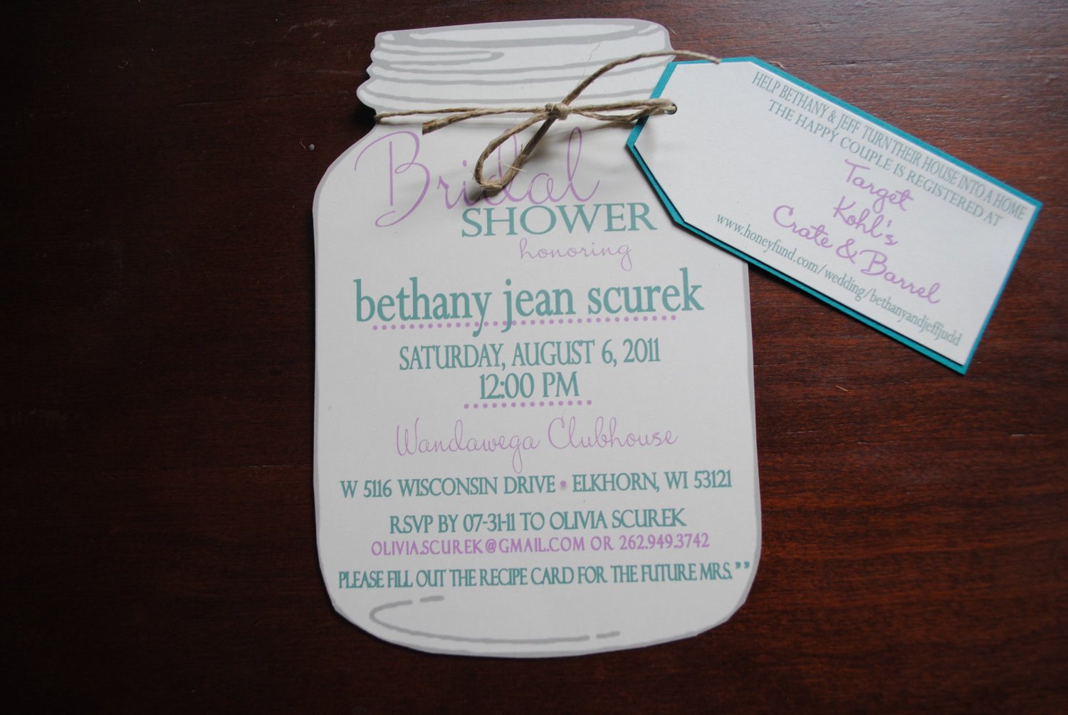 Mason Jar Bridal Shower Invitations with Registry by