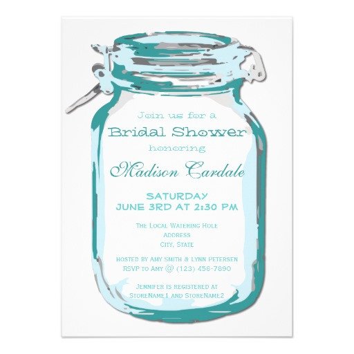Teal Mason Jar Country Bridal Shower Invitations 4 5" X 6