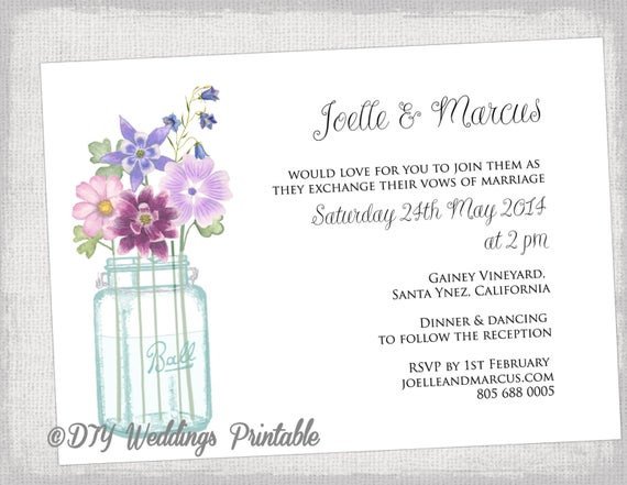 Wedding invitation template Mason Jar printable
