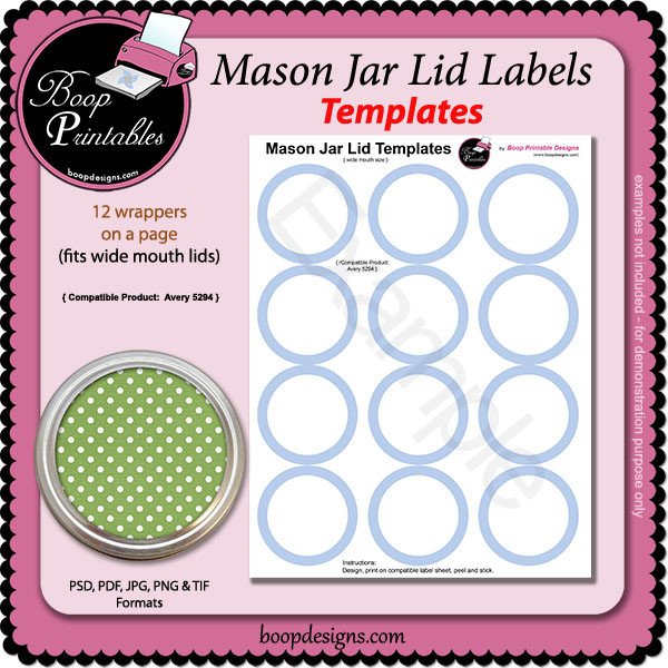 Jar Lid Label TEMPLATE 5294 by Boop Printable Designs