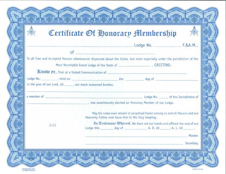 Honorary Membership Certificate Card Envelope – The Grand