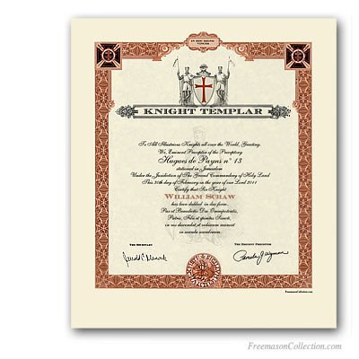 Knight Templar Certificate Masonic Certificates Awards