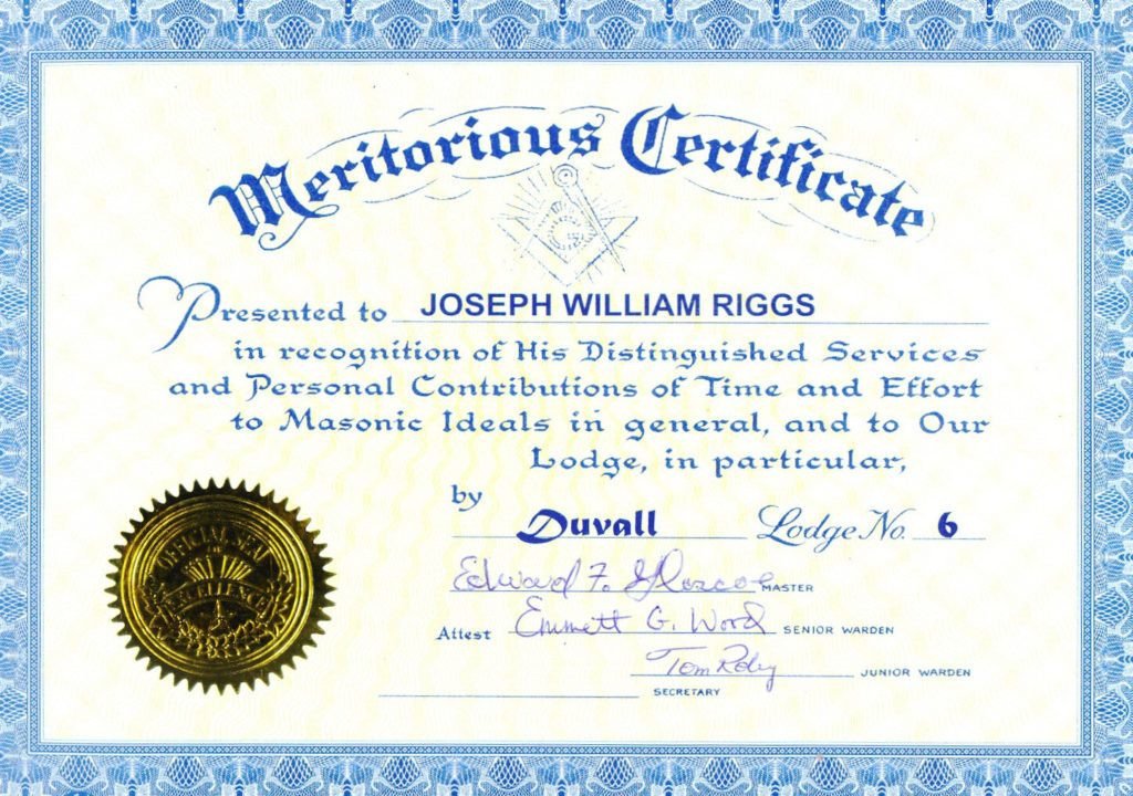 Masonic Service Certificate