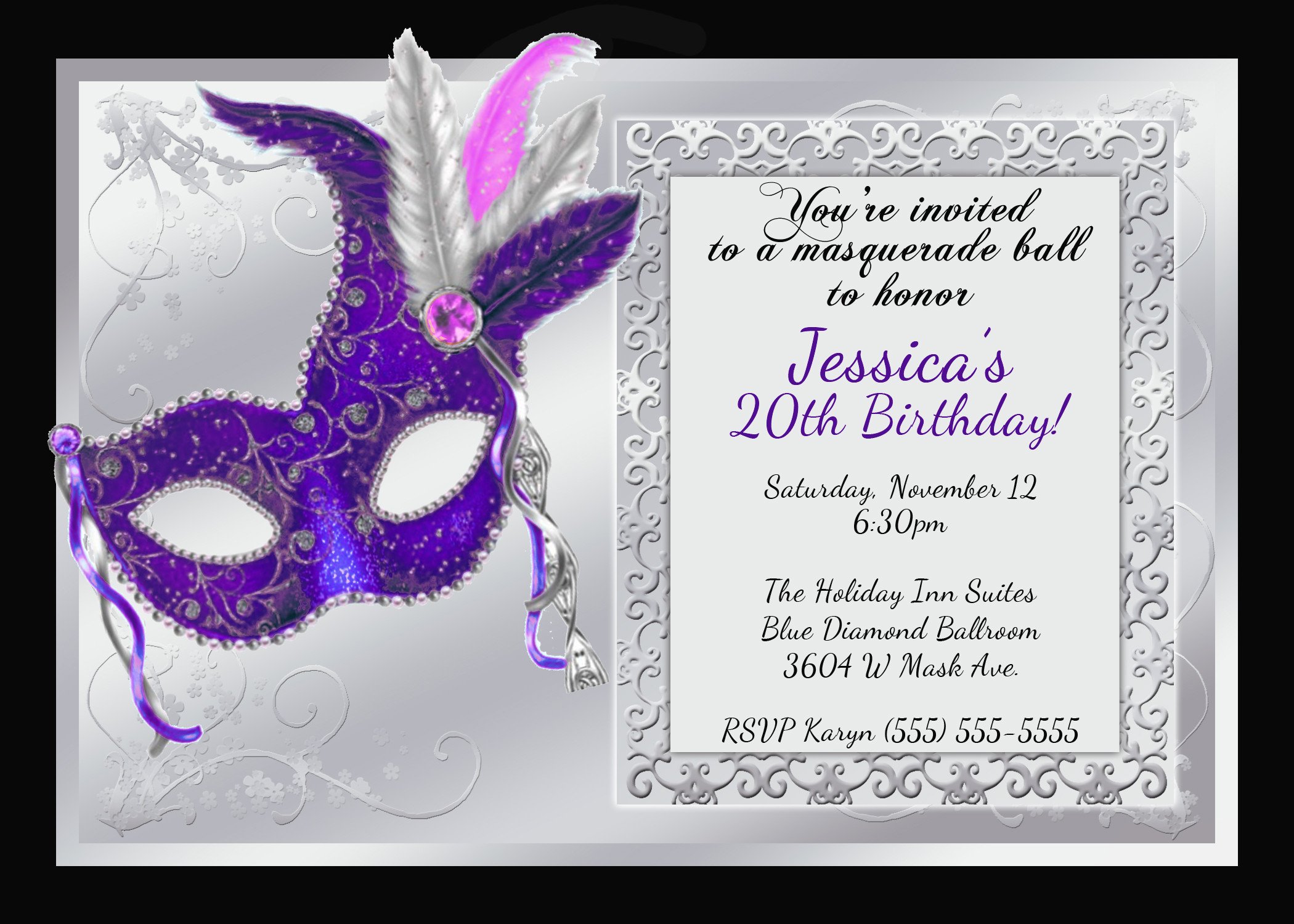 Mardi Gras and Masquerade Birthday Invitations