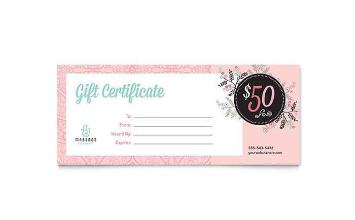 Massage Gift Certificate Template Word & Publisher