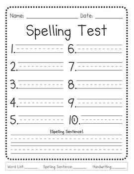 This generic spelling test template is perfect for