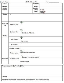 Go Math Lesson Planning Template and Sample Lesson by