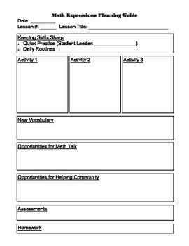 Math Expressions Lesson Planning Template by Christy