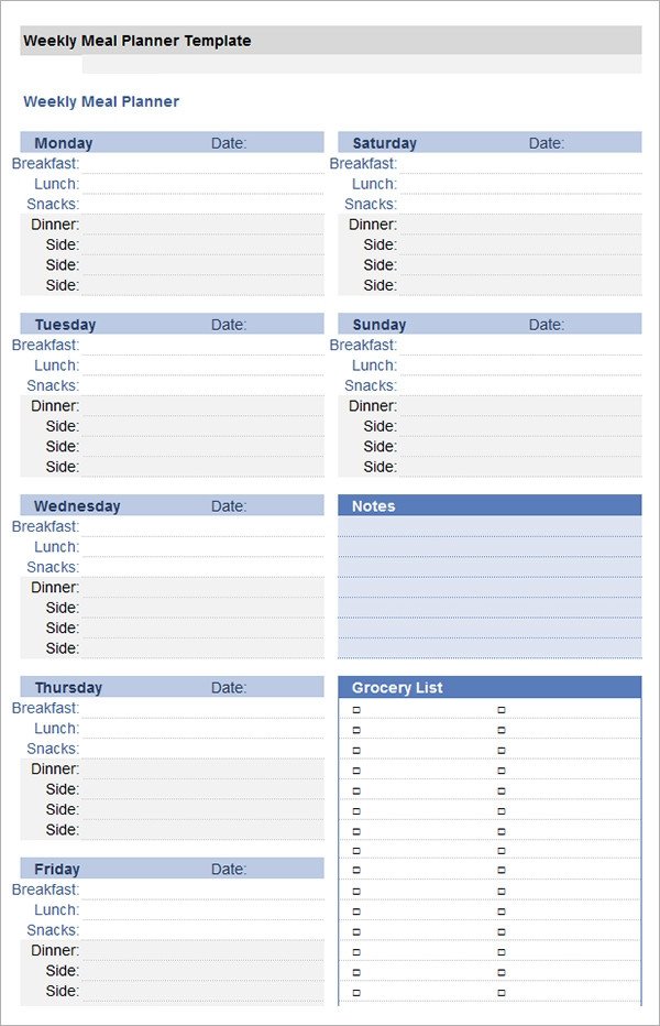 18 Meal Planning Templates PDF Excel Word