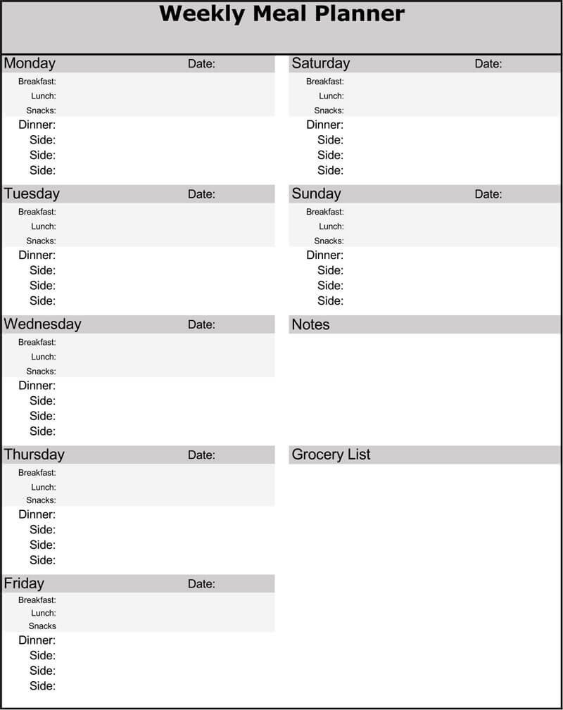 25 Free Weekly Daily Meal Plan Templates for Excel and Word