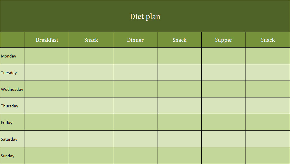 Diet plan as Excel template