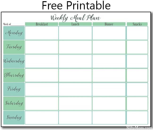 Printable Weekly Meal Plan FREE PRINTABLE