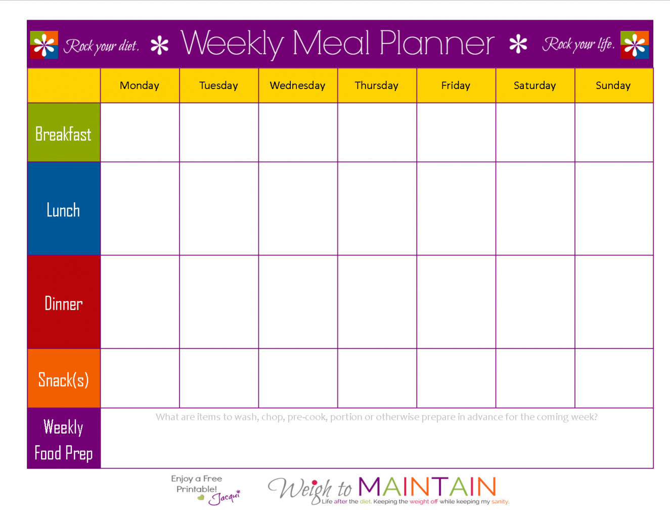 Weekly Food Chart Template