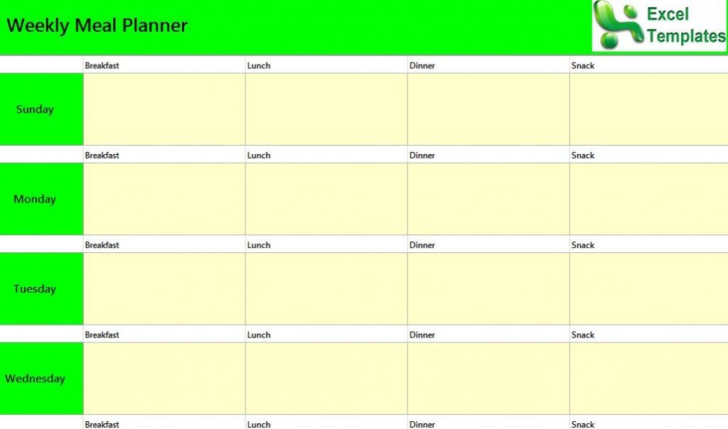 Weekly Meal Planner Excel Template