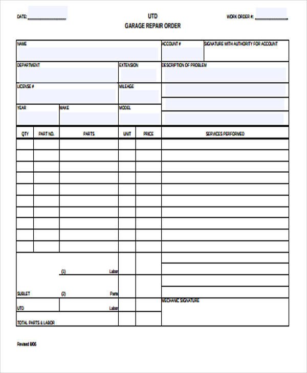 Examples of Work Order Form 10 Samples in Word PDF