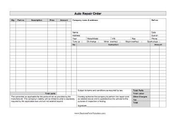 This business form can be used by a garage or auto