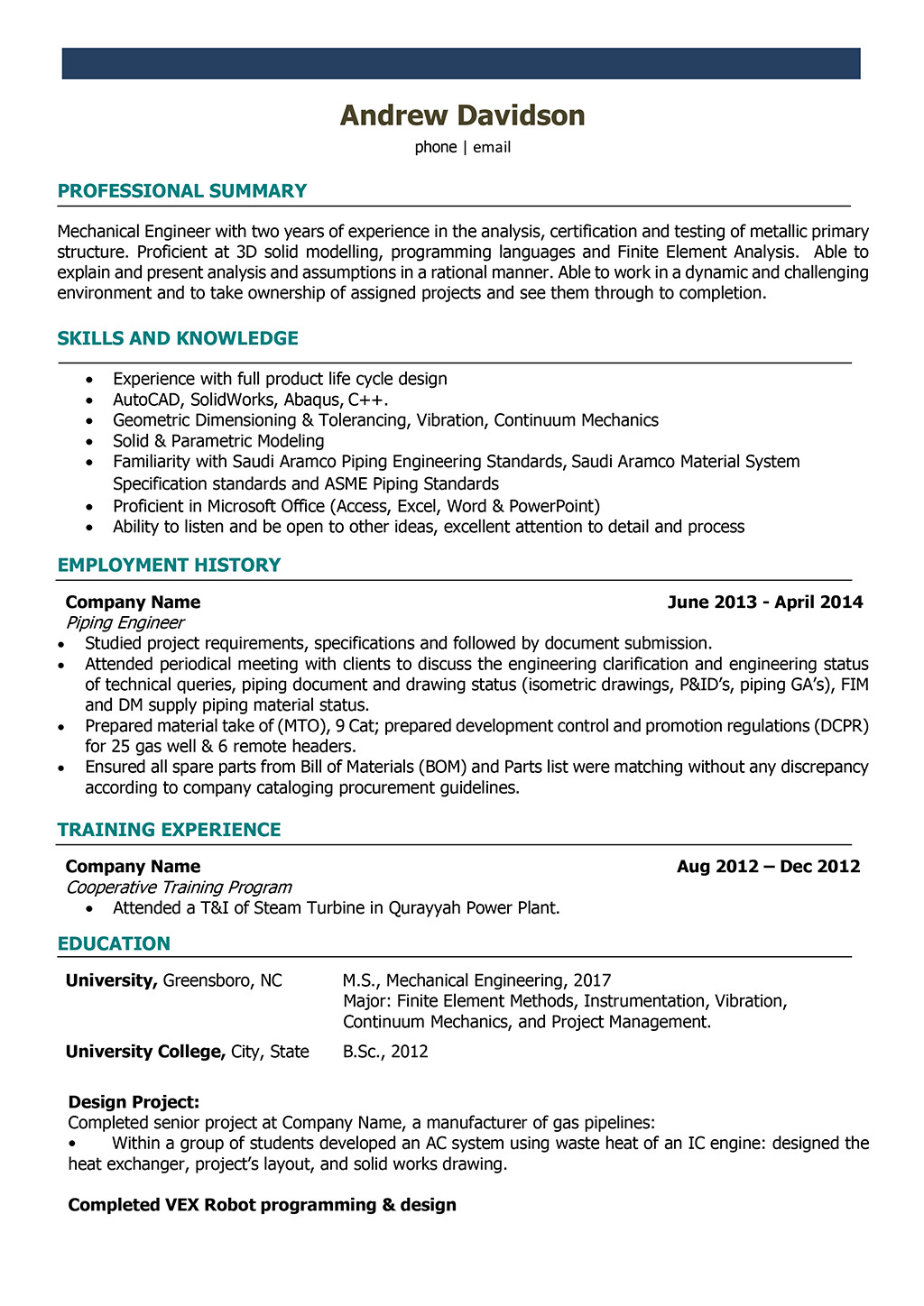 Mechanical Engineer Resume Samples and Writing Guide [10
