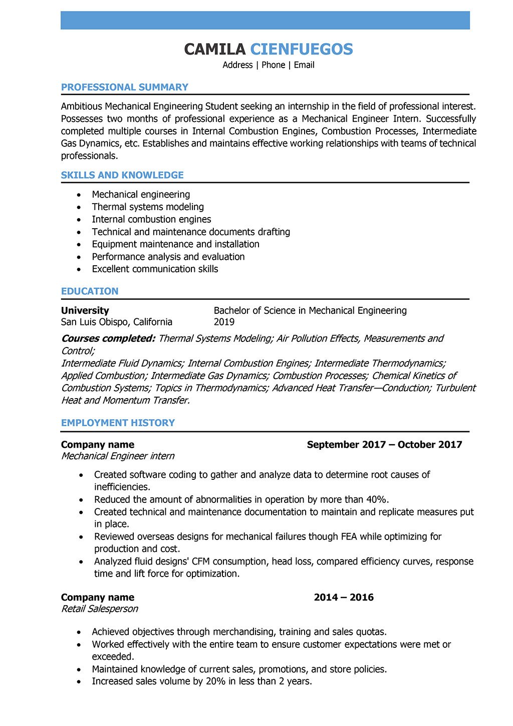 Mechanical Engineer Resume Samples and Writing Guide