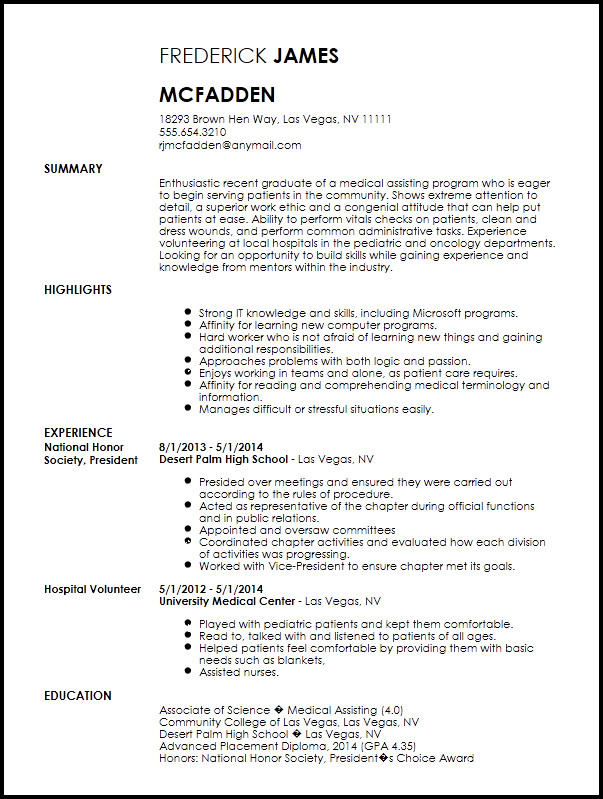 Free Entry Level Medical Assistant Resume Template