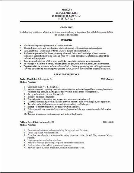 Medical Assistant Resume Occupational examples samples