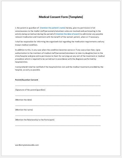 Medical Consent Form Template MS Word