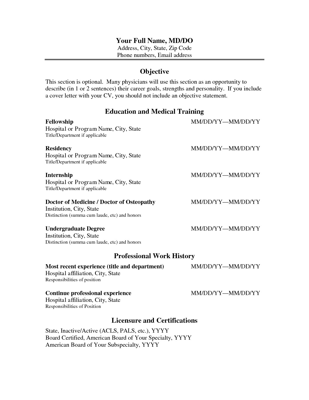 Cv Format Physician Physician Assistant Resume And