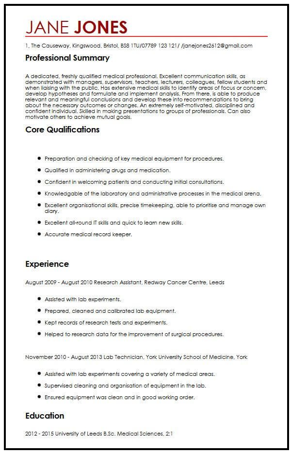 CV Sample for Medical Students MyperfectCV