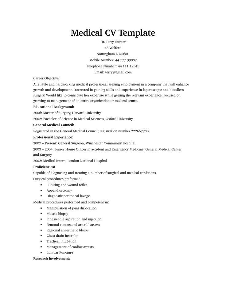 Medical CV Template CV Examples