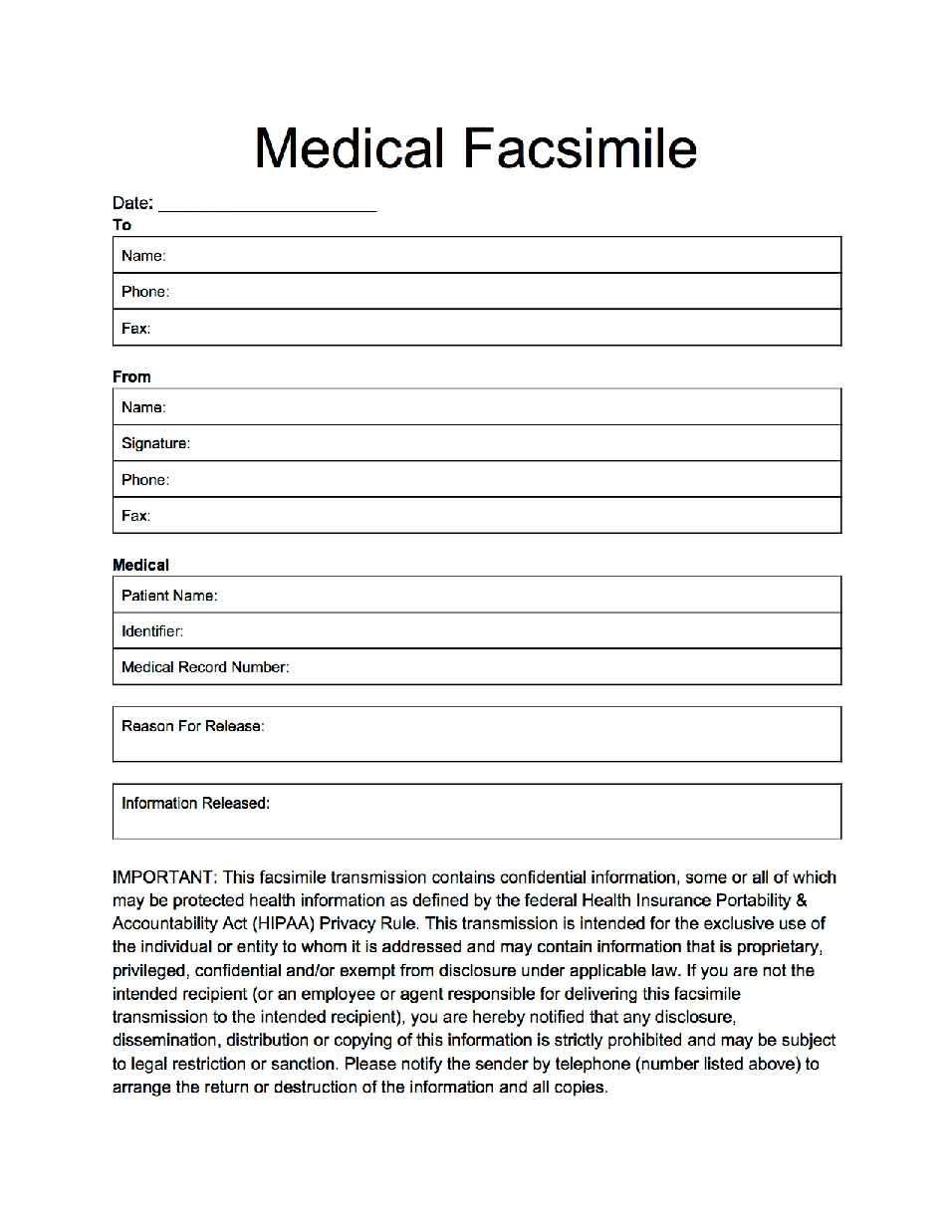 fax cover for medical applications and professions