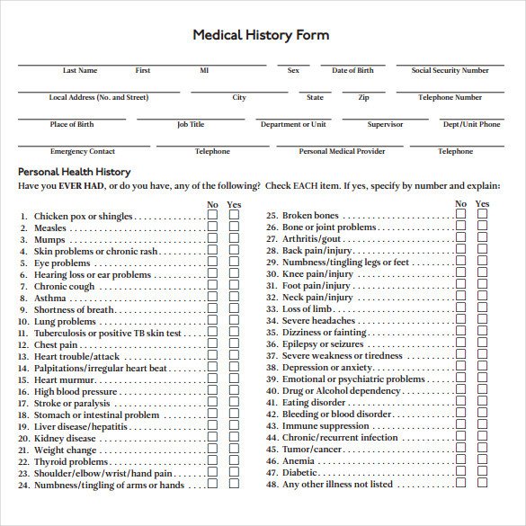 Medical History Form 7 Download Free Documents In PDF Word