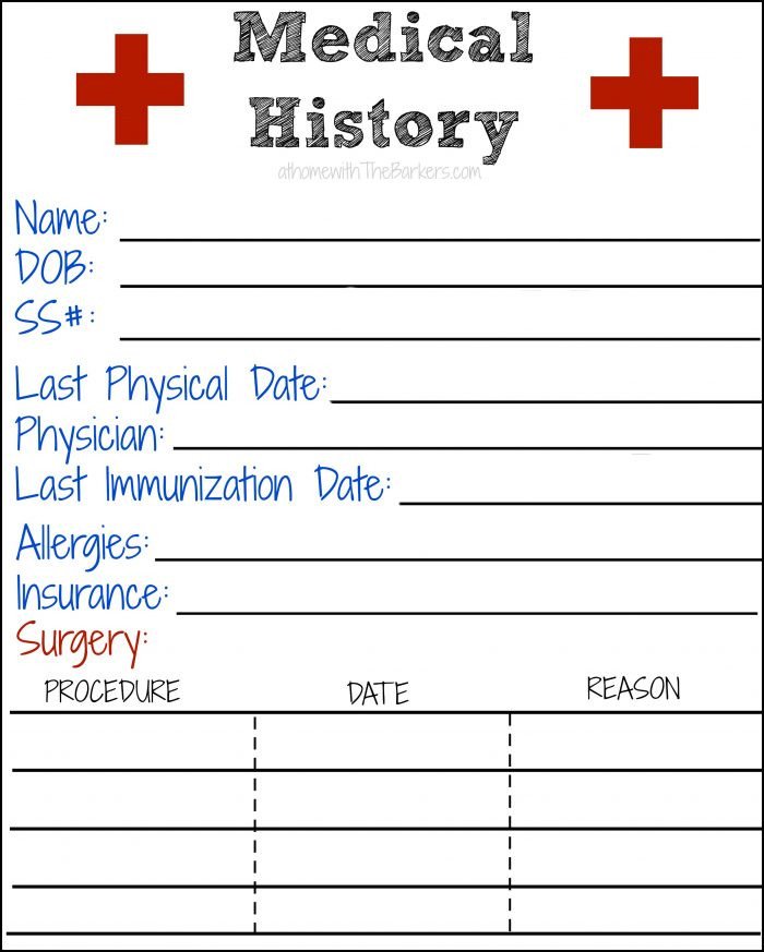 Medical History Free Printable At Home with The Barkers