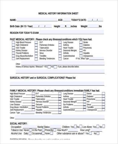 Sample Family Medical History Forms 7 Free Documents in