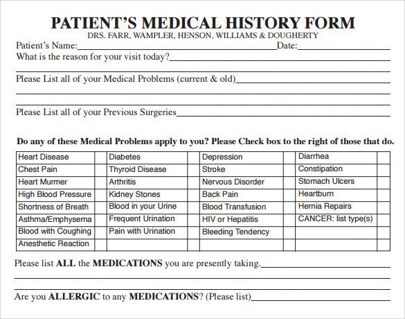 14 Medical History Forms Free Sample Example Format