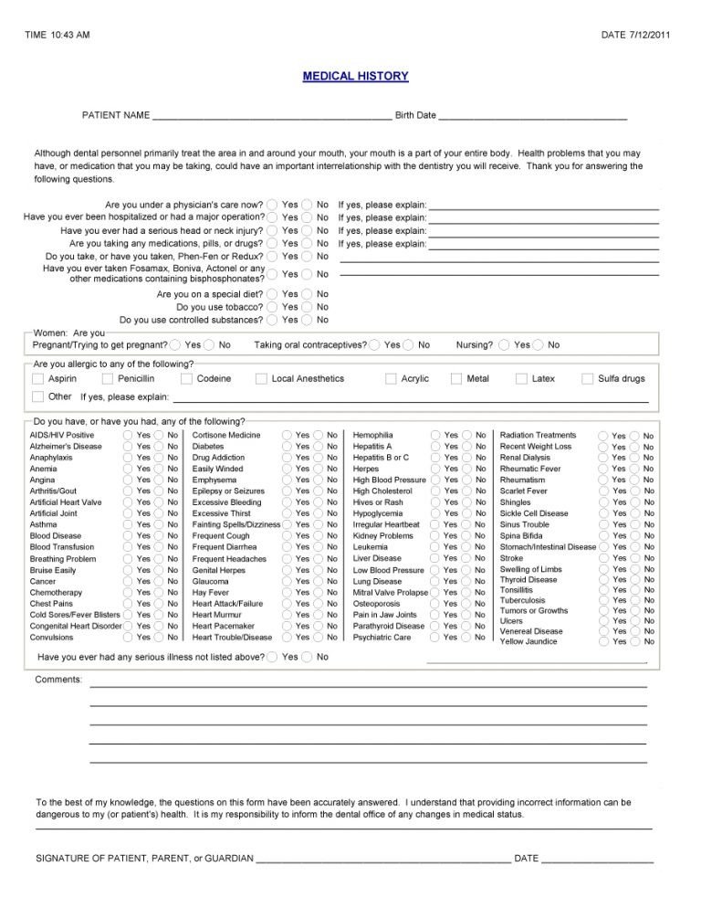 67 Medical History Forms [Word PDF] Printable Templates