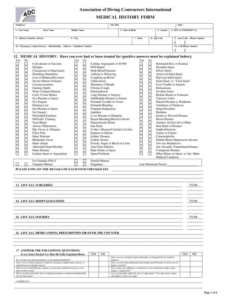 67 Medical History Forms [Word PDF] Printable Templates