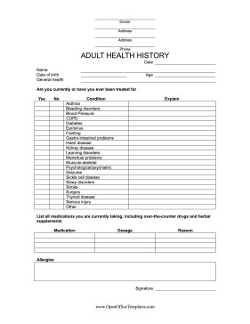 Medical History Form Open fice template