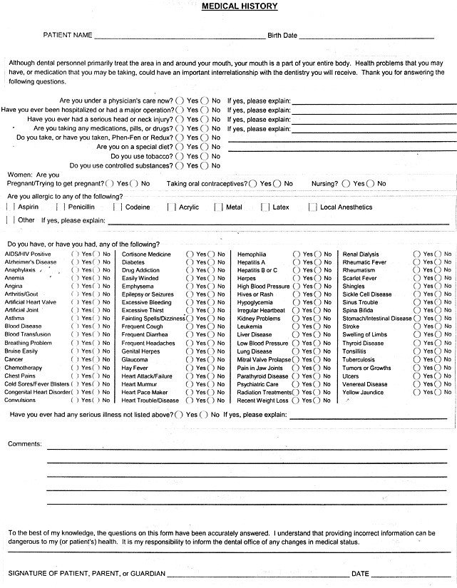 Medical History Form Template – medical form templates