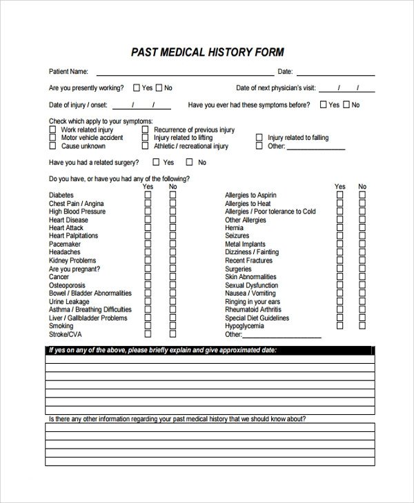 Sample Medical History Template 9 Free Documents