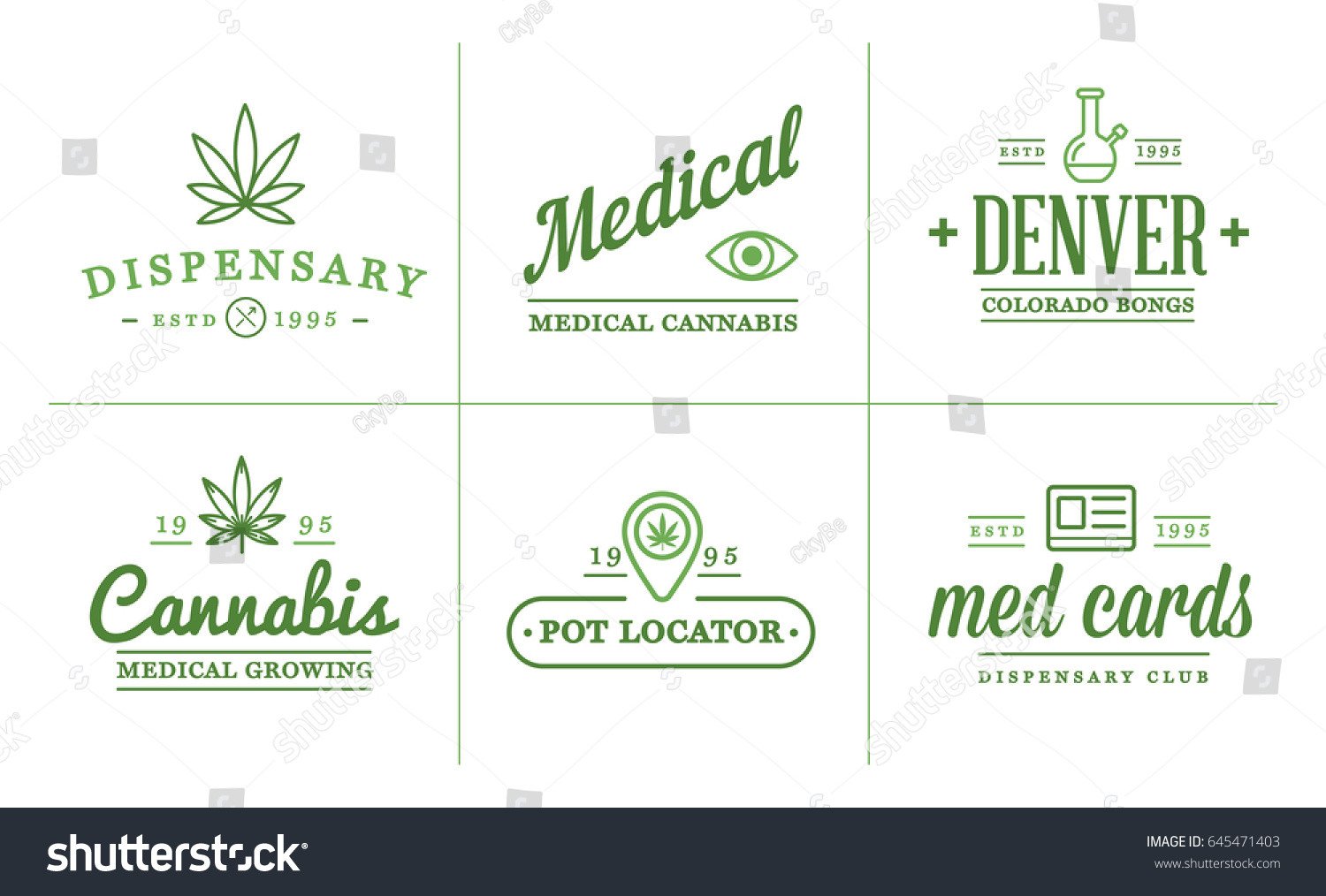 Set Medical Cannabis Marijuana Sign Label Stock Vector